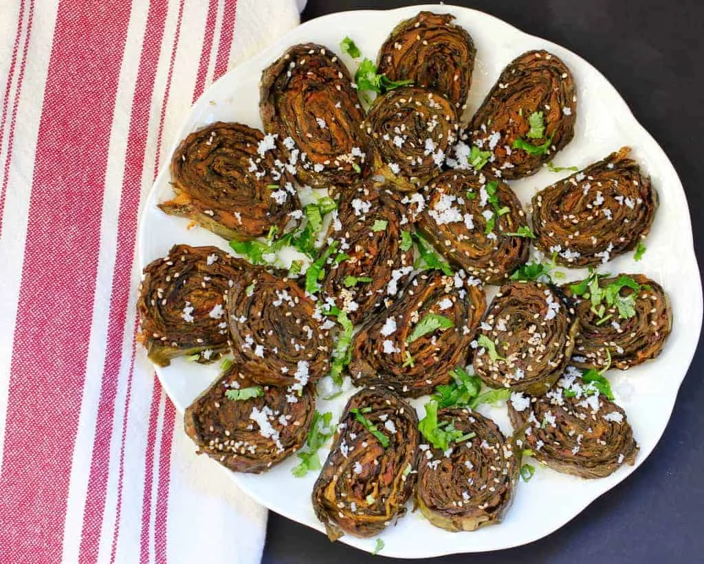 Layered Swiss Chard spirals {Aloo Vadi}