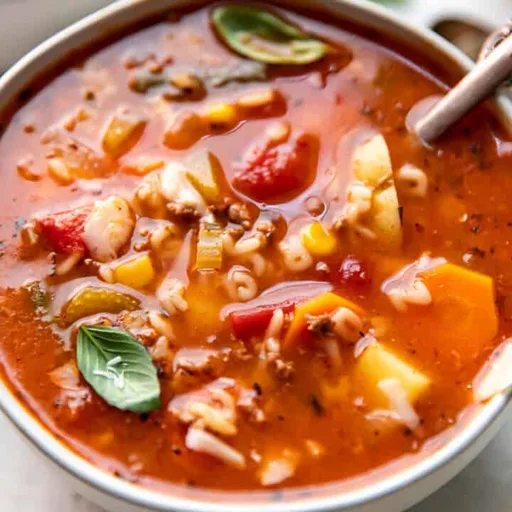 Homemade Vegetable and Ground Beef Alphabet Soup