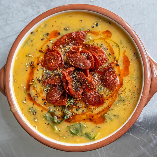 Sopa reconfortante de chorizo y col rizada