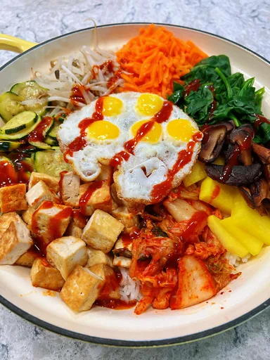 Vegan Bibimbap with Tofu - if you ignore the eggs