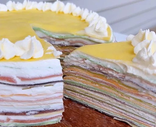 Rainbow Crepe Cake (colored with strawberry, blueberry, matcha powder)