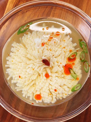 Tofu Soup (flower-shaped tofu with miso and vegetable broth)
