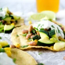 Vegetarian Tostadas with Beans, Corn, & Zucchini