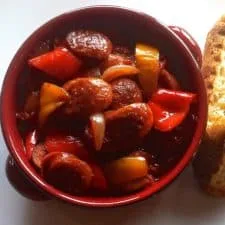 Traditional Spetsofai (Spetzofai) Recipe - Spicy Greek Sausages with Peppers and Tomato sauce