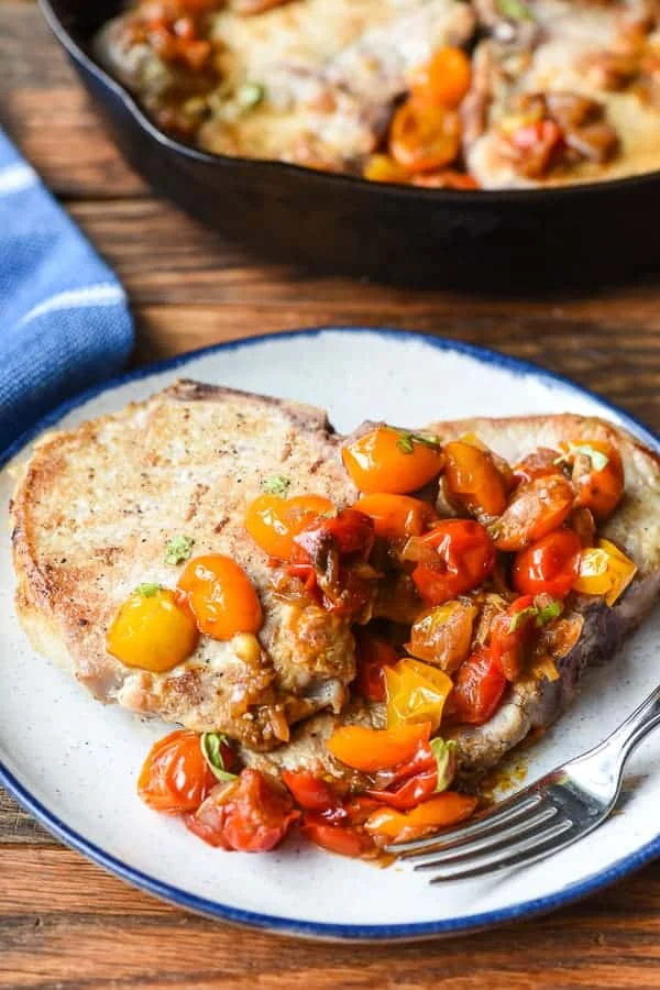 Skillet Pork Chops with Tomato Shallot Sauce