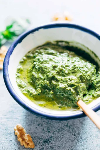 Basil Walnut Pesto (Super Easy, Vegan, Made in an Immersion Blender)
