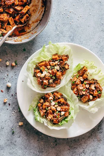 Vegetarian Mapo Tofu Lettuce Wraps
