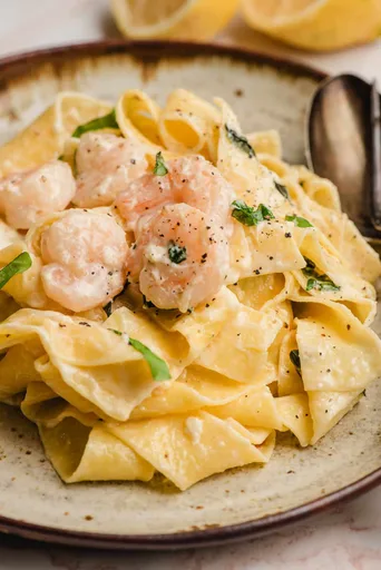 Pappardelle con gambas cremosas
