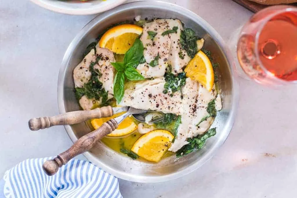 30 Min Bhetki Fish in Citrus Basil Butter Sauce