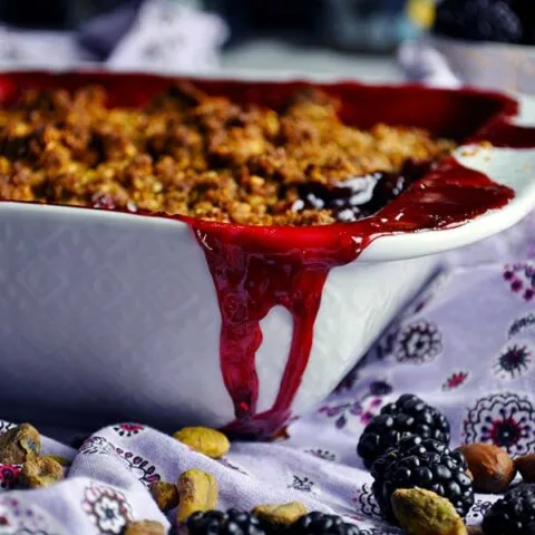 Blackberry Crisp with Cardamom, Almonds & Pistachios