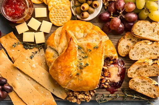 Brie en croute con frambuesas y nueces pecanas