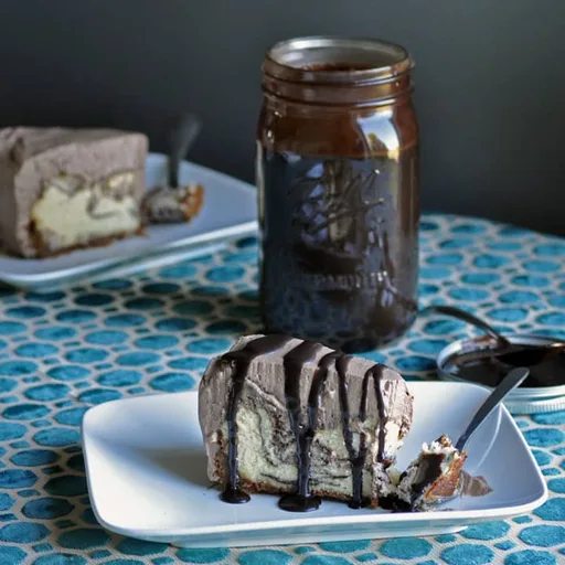 Marble Chocolate Cheesecake With Hot Fudge