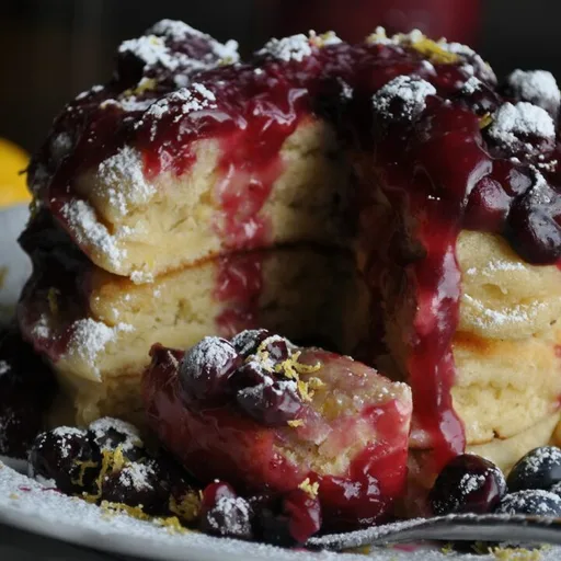 Lemon Ricotta Pancakes with Blueberry Sauce