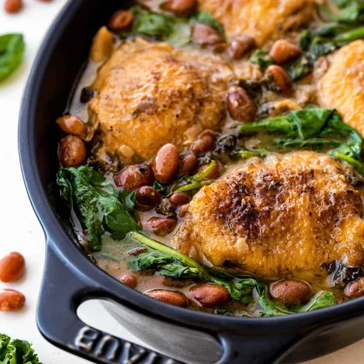 Pollo a la Sartén con Judías y Verduras de Hoja Verde