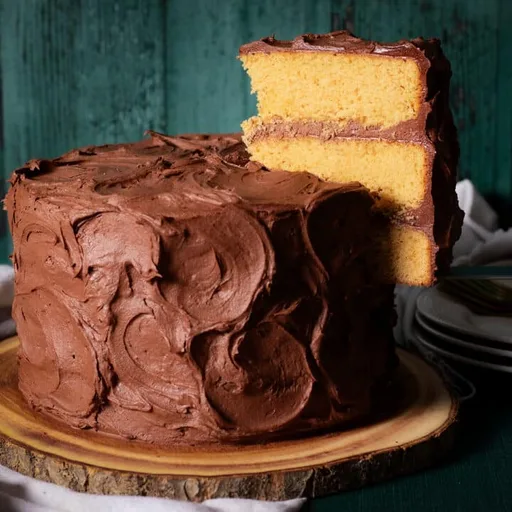 Pastel amarillo clásico casero con cobertura de chocolate