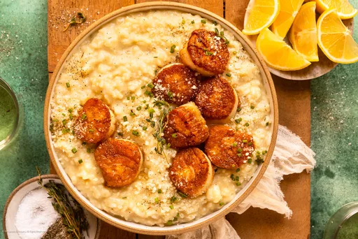 Risotto de vieiras al champán