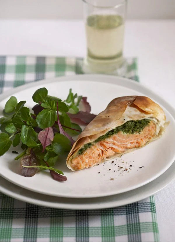 Salmon wrapped in filo