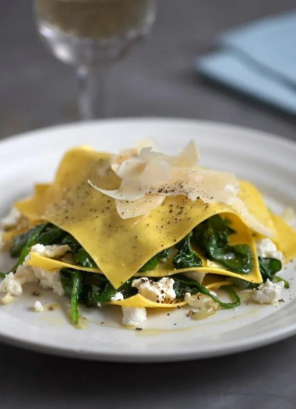 Open spinach and ricotta ravioli