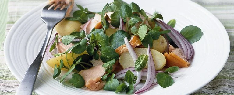 Hot smoked salmon salad