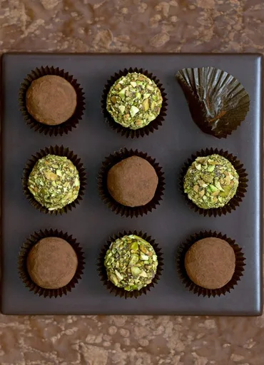 Milk chocolate and pistachio truffles