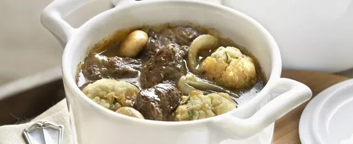 Beef in ale with horseradish dumplings