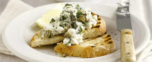 Crab on toast with caper and parsley mayo