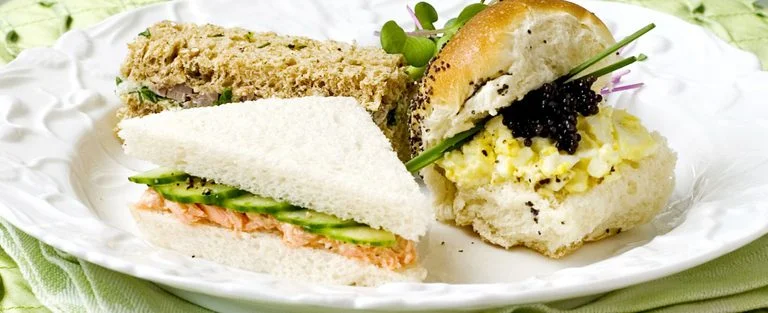 Cucumber, smoked trout and horseradish sandwiches