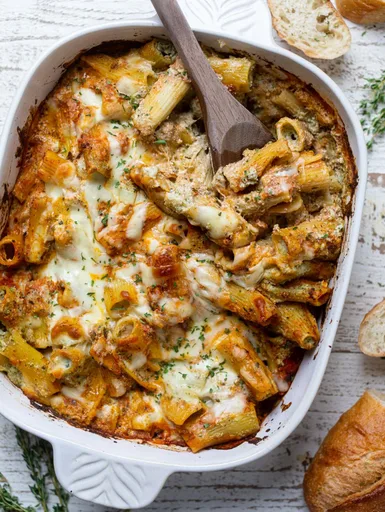 Pesto Rigatoni Pasta Bake with Ricotta Cheese