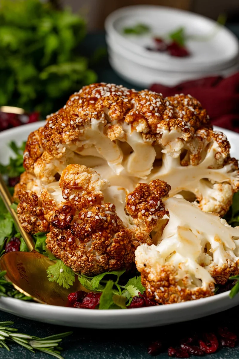Sticky BBQ Teriyaki Whole Roasted Cauliflower