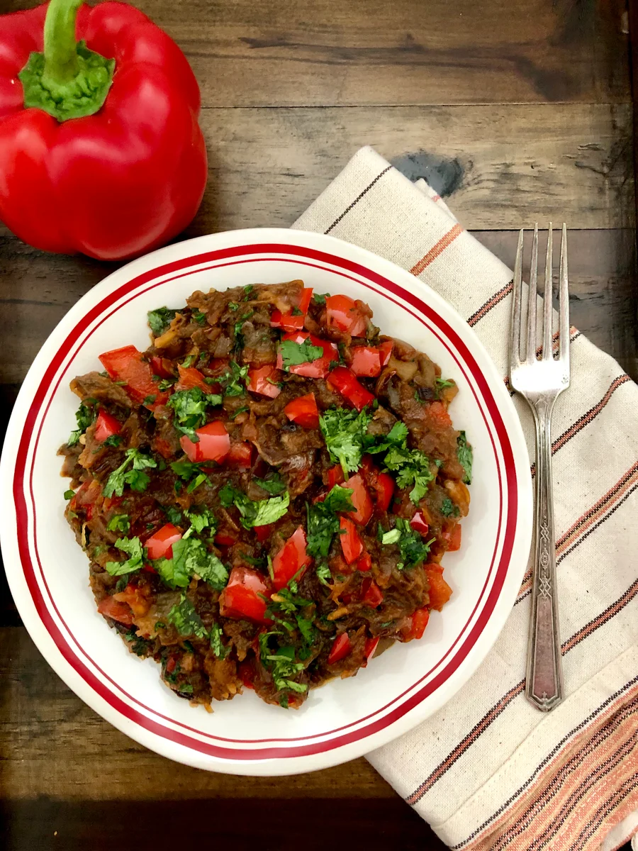 Eggplants with Red Bell Pepper