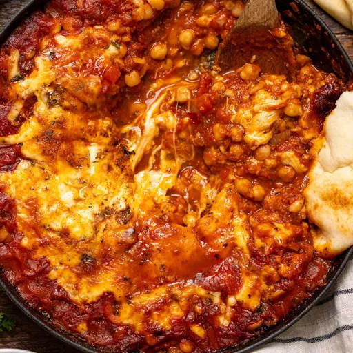 Garbanzos y alubias blancas al horno en una sola olla