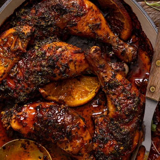 Muslos de Pollo Sureños al Horno con Arce y Cítricos
