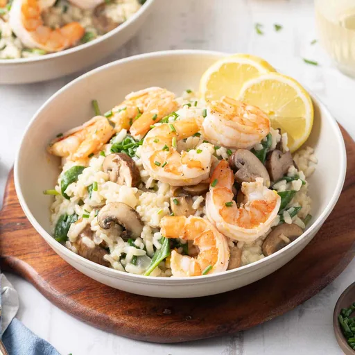 Shrimp Risotto with Mushrooms and Spinach