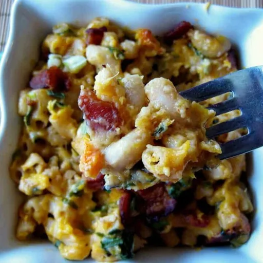 Macarrones con beicon y calabaza en sartén