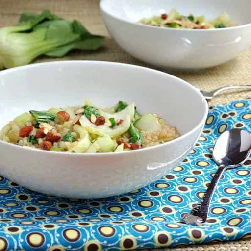 Ginger Soy Israeli Couscous with Baby Bok Choy