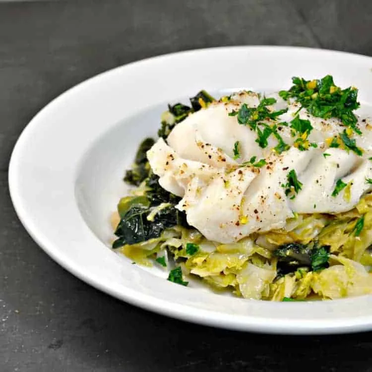 Steamed Cod Over Greens with Meyer Lemon Gremolata