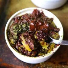 Bread Pudding with Dark Chocolate and Green Tea Powder