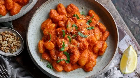 Ñoquis cremosos al pesto rojo