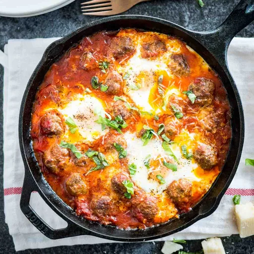 Italian Baked Eggs and Meatballs
