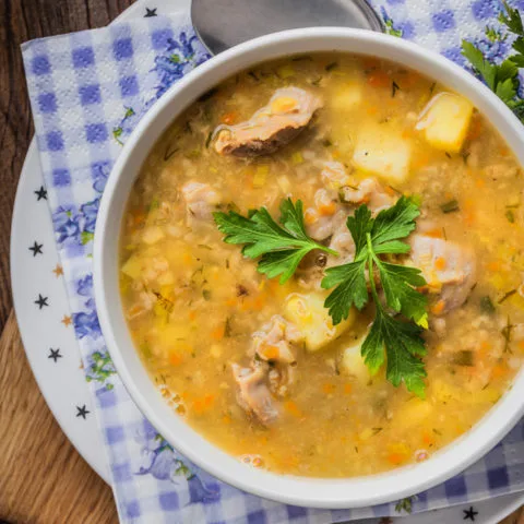 Traditional Krupnik: Polish Barley Soup with Potatoes and Pork Rib