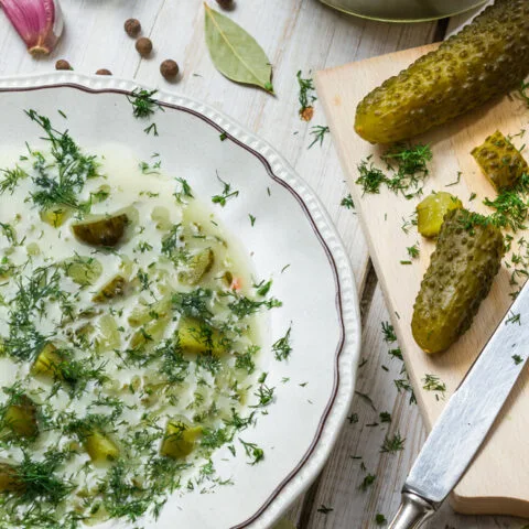 Ogórkowa: Polish Dill Pickle Soup on Veal