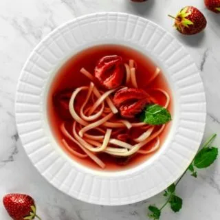Clear Strawberry Soup with Egg Noodles