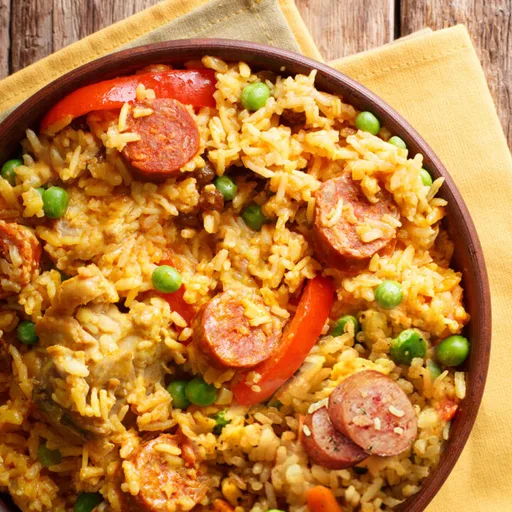 Sartén de kiełbasa y arroz