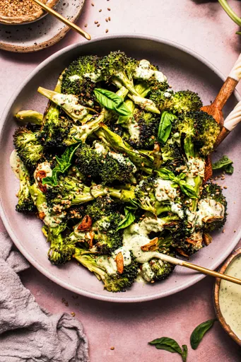 Roasted Broccoli with Basil Tahini Sauce