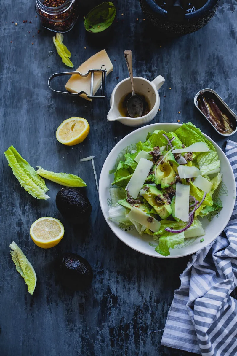 Romaine and Avocado Salad with Anchovy Dressing