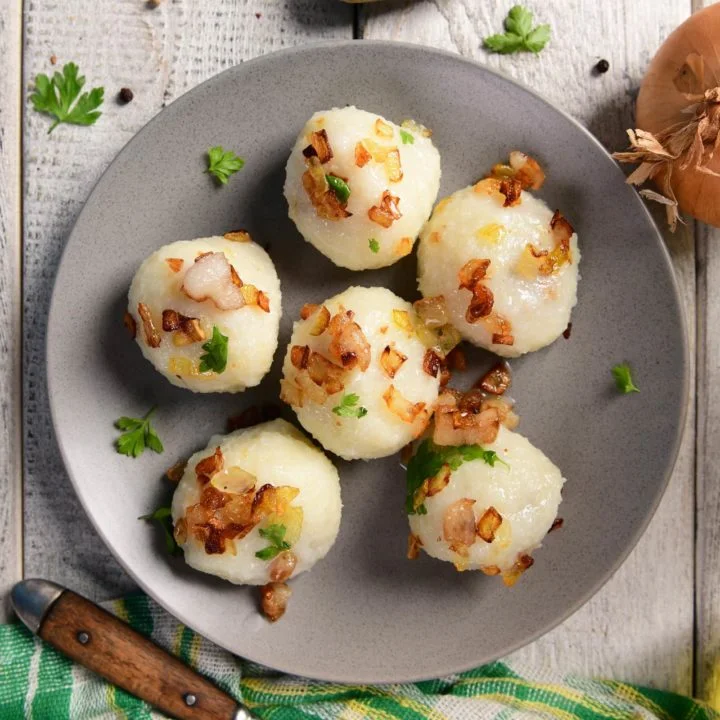 Soft Potato Pyzy with Fried Onions