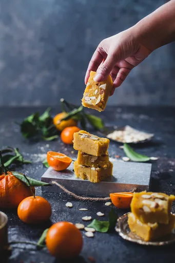 Santra Badam Barfi (Orange Almond Fudge)