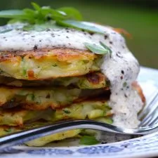 Courgette & Potato Fritters with Sumac Sauce