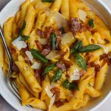 Creamy Squash Pasta with Crispy Bacon & Sage