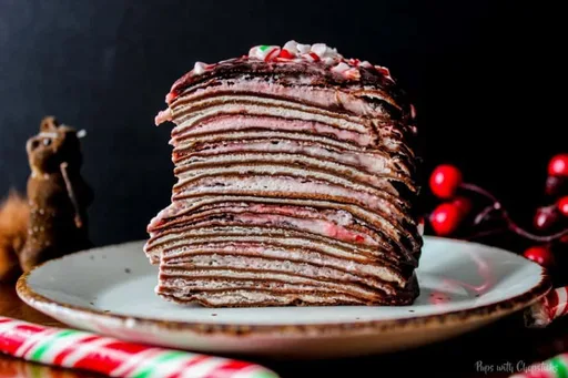 Chocolate Candy Cane Mille Crepe Cake